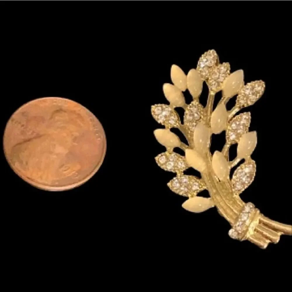 Golden Wheat Sheaf Brooch with Crystal Accents